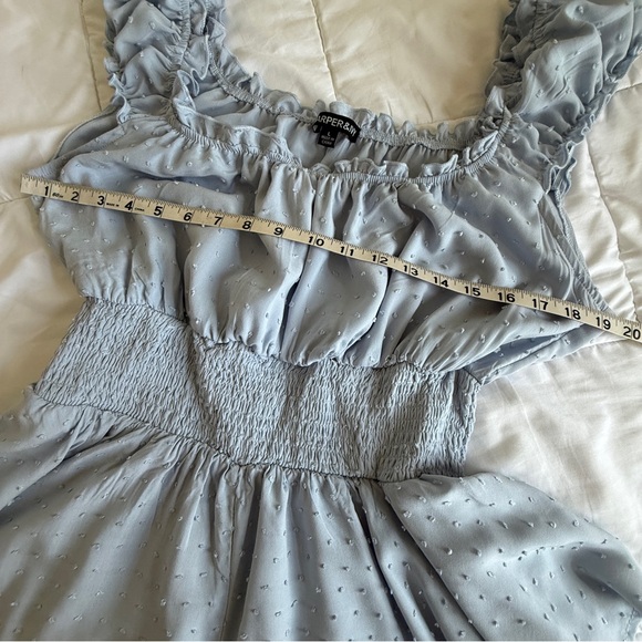 Harper & Ivy Light Blue Swiss Dot Ruffle Romper Size L - Picture 11 of 14